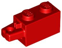 Hinge Brick 1 x 2 Locking with 1 Finger Horizontal End in Red