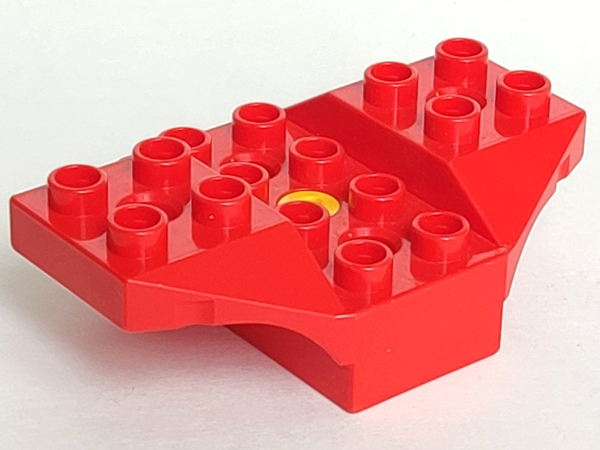 Duplo Toolo Wing 4 x 2 Center Brick, with Two Raised 2 x 2 Wings with Cut Corners in Red