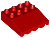 Duplo Roofpiece Slope 33 4 x 4 with Awning Overhang with 9 Bottom Tubes in Red