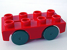 Duplo Car Base 2 x 4 with Dark Gray Wheels (Brickrunner) in Red