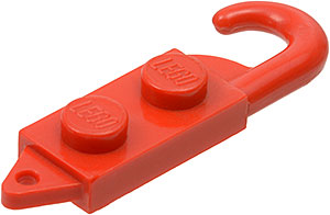 Hook, Plate 1 x 2 with Crane Hook Right in Red