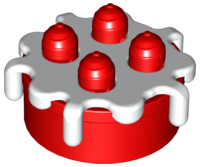 Duplo Food Cake with White Frosting in Red