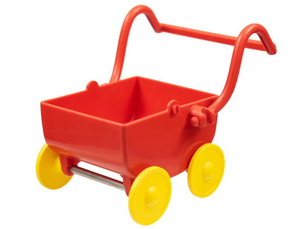 Duplo Doll Pram With Yellow Wheels in Red