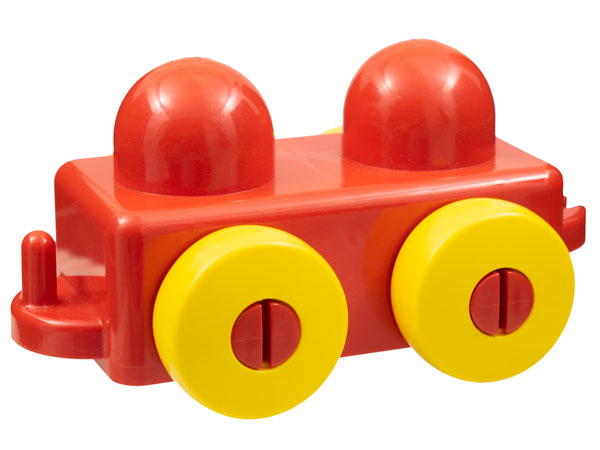 Primo Wheel Base 1 x 2 with Hitches and Yellow Wheels in Red