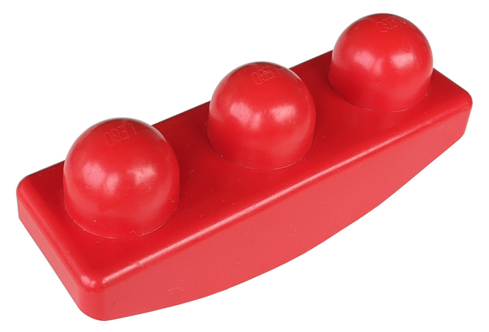 Primo Brick 1 x 3, with Curved Bottom (Rocker) in Red