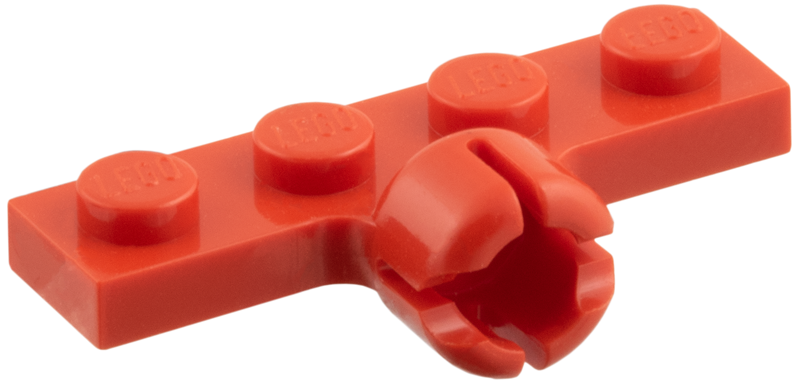 Plate Special 1 x 4 with Towball Socket, Short, 4 Slots in Red