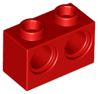 Technic Brick 1 x 2 [2 Pin Holes] in Red
