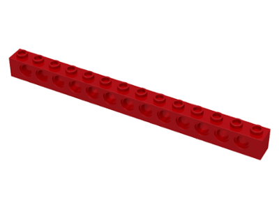 Technic Brick 1 x 14 [13 Pin Holes] in Red