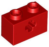 Technic Brick 1 x 2 with Axle Hole Type 1 [+ Opening] and Bottom Ridges in Red