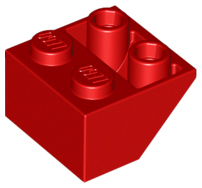 Brick Sloped Inverted 45° 2 x 2 [Ovoid Bottom Pin, Bar-sized Stud Holes] in Red