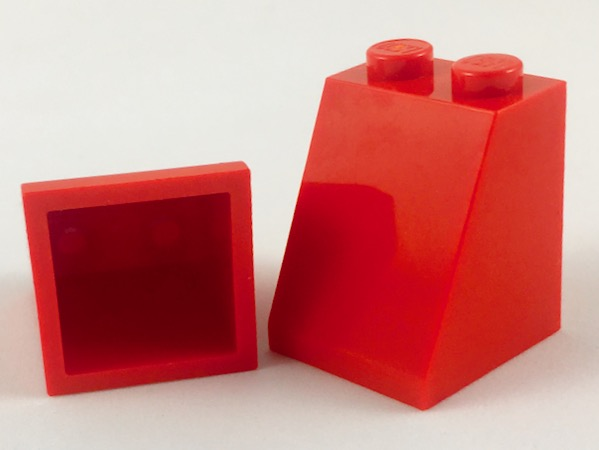Brick Sloped 65° 2 x 2 x 2 Smooth without Bottom Tube in Red