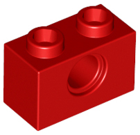 Technic Brick 1 x 2 [1 Pin Hole] in Red