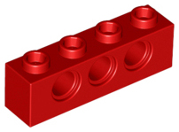 Technic Brick 1 x 4 [3 Pin Holes] in Red