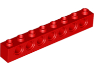 Technic Brick 1 x 8 [7 Pin Holes] in Red