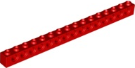 Technic Brick 1 x 16 [15 Pin Holes] in Red