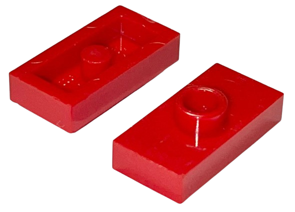 Plate Special 1 x 2 with 1 Stud without Groove (Jumper) in Red
