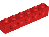 Technic Brick 1 x 6 [5 Pin Holes] in Red