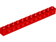 Technic Brick 1 x 12 [11 Pin Holes] in Red