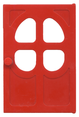 Fabuland, Door 1 x 6 x 7 with Round pane in 4 sections in Red