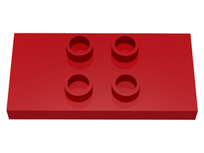 Duplo Plate 2 x 4 x 1/3 with 4 Center Studs [Thin] in Red