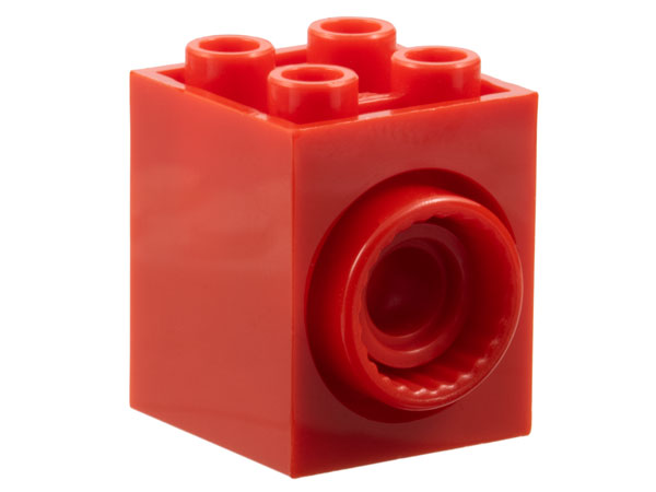 Brick Special 2 x 2 x 2 with Rotation Joint Socket and Rear Pin Hole in Red