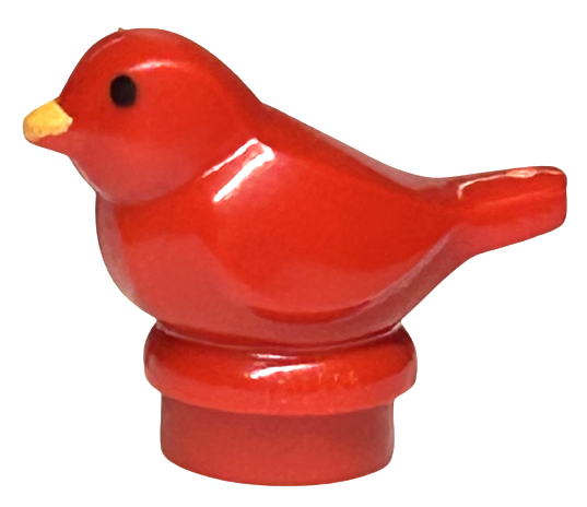 Animal, Bird, Small with Bright Light Orange Beak, Black Eyes print in Red