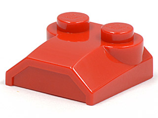 Brick Curved 2 x 2 x 2/3 Two Studs and Lip End in Red