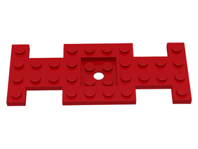 Vehicle Base 4 x 10 x 2/3 with 2 x 2 Recessed Center with Center Hole, 1 x 2 Cutouts (Early Version) in Red