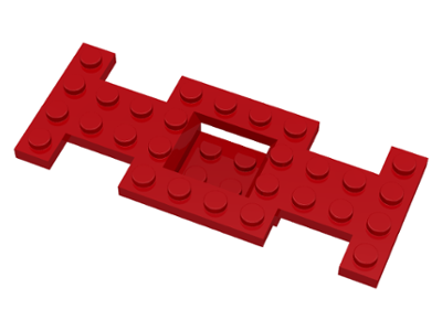 Vehicle Base 4 x 10 x 2/3 with 2 x 2 Recessed Center with Smooth Underside, 1 x 2 Cutouts, No Center Hole in Red