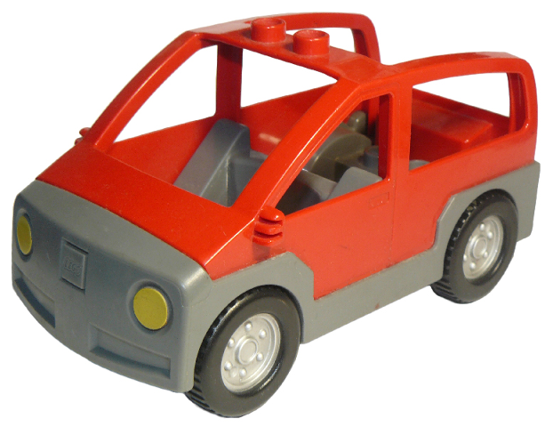 Duplo Car with 2 Studs on Roof, Dark Bluish Gray Base in Red