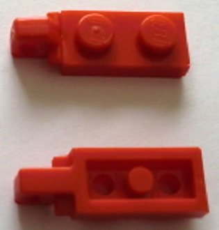 Hinge Plate 1 x 2 Locking with 1 Finger On End, with Groove in Red
