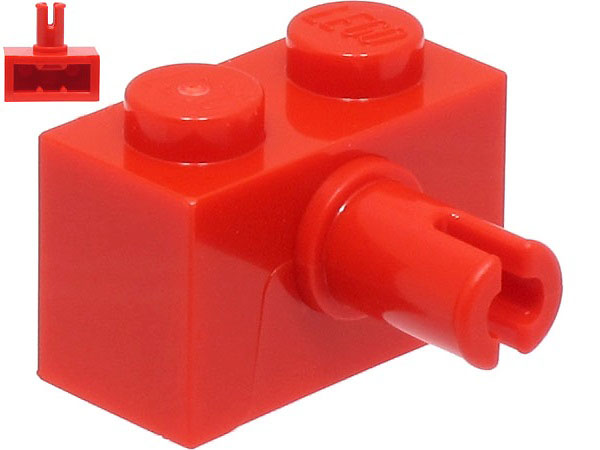 Brick Special 1 x 2 with Pin - Bottom Stud Holder in Red