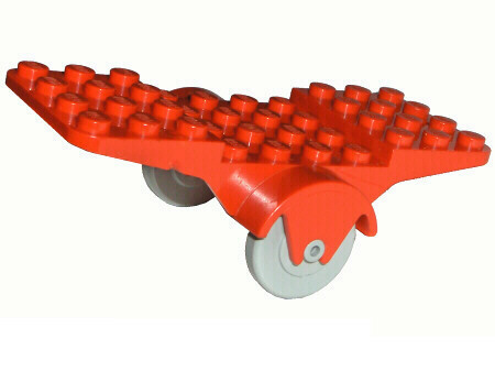 Fabuland Airplane Base 10 x 4 with Light Gray Wheels in Red