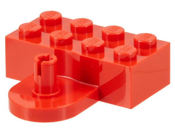 Brick Special 2 x 4 with Coupling, Male - Raised Pin and Curved Wall in Red