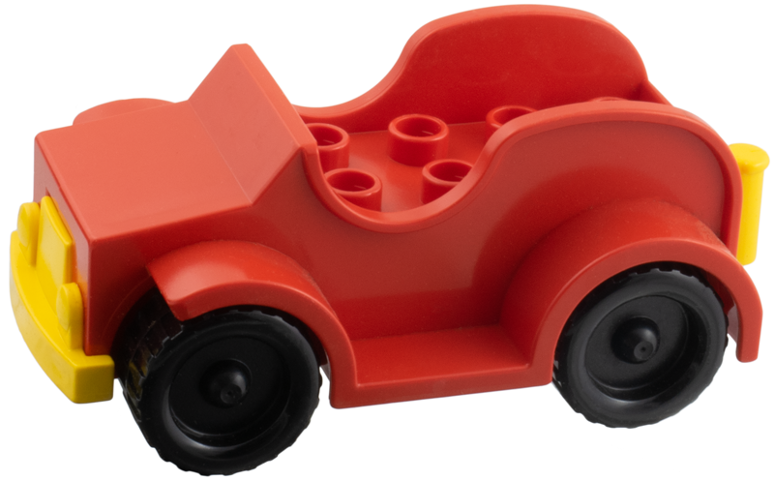 Duplo Car with 2 x 4 Studs and Running Boards, Yellow Bumper, Black Wheels in Red