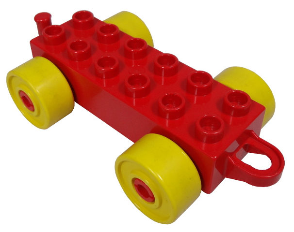 Duplo Car Base 2 x 6 with Yellow Wheels, (Old Style) Closed Hitch End in Red