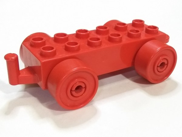 Duplo Car Base 2 x 6 with Red Wheels and Old Style Closed Hitch End in Red