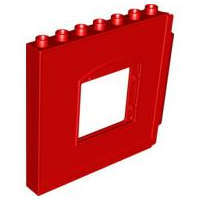 Duplo Building Wall 1 x 8 x 6 with Window Opening, Hinge on Right in Red