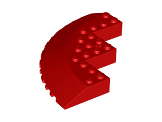 Brick Round Corner 10 x 10 with Slope 33° Edge, Axle Hole, Facet Cutout in Red