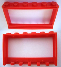 Window 1 x 6 x 3 Panorama (old type) with Solid Studs, no Glass in Red