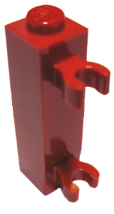 Brick Special 1 x 1 x 3 with 2 Clips Vertical [Solid Stud, Thick U Clips] in Red