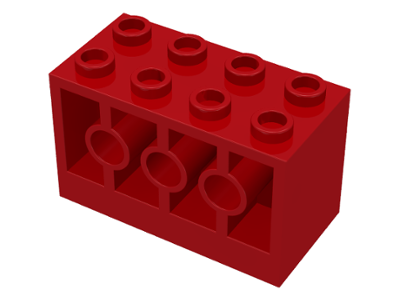Brick 2 x 4 x 2 with Holes on Sides, Reinforced Supports between Tubes in Red