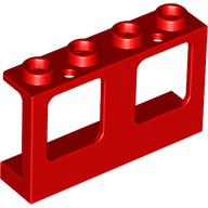 Window 1 x 4 x 2 Plane, Hollow Studs, Single Hole Top and Bottom for Glass in Red