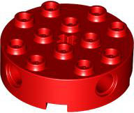 Brick Round 4 x 4 with 4 Side Pin Holes and Center Axle Hole in Red