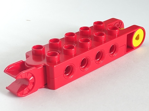 Duplo Toolo Brick 2 x 5 with 8 Side Screw Sockets, Swivel Bracket End and Clip End in Red