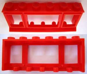 Window 1 x 6 x 2 (old type) with Extended Lip and Solid Studs, no Glass in Red