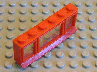 Window 1 x 6 x 2 (old type) with Extended Lip and Solid Studs, with Fixed Glass in Red