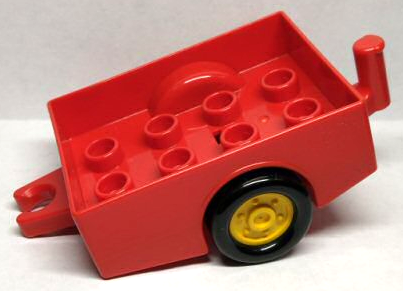 Duplo Trailer with Hitch Ends and Yellow Wheels in Red