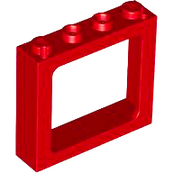 Window 1 x 4 x 3 Train with Shutter Holes and Solid Studs on Ends in Red
