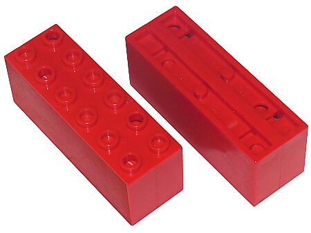 Brick Special 2 x 6 x 2 Weight with Bottom Openings and Center Seams on Ends in Red